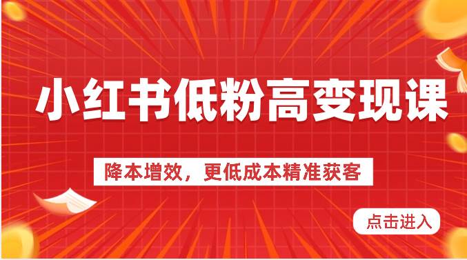 小红书低粉高变现课-降本增效，更低成本精准获客，小红书必爆的流量密码副业基地_极客搞钱_中创网_福缘网_冒泡网_资源整合平台副业基地