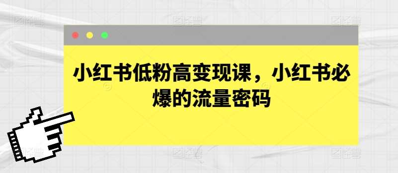 小红书低粉高变现课，小红书必爆的流量密码副业基地_极客搞钱_中创网_福缘网_冒泡网_资源整合平台副业基地