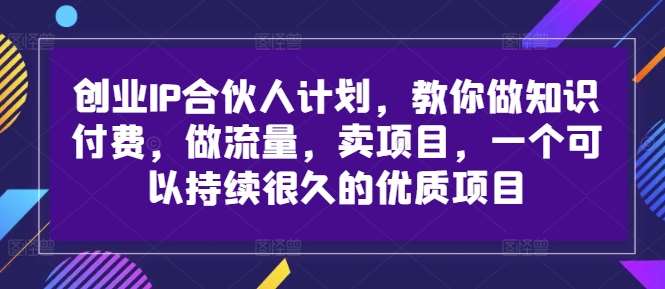 创业IP合伙人计划，教你做知识付费，做流量，卖项目，一个可以持续很久的优质项目副业基地_极客搞钱_中创网_福缘网_冒泡网_资源整合平台副业基地