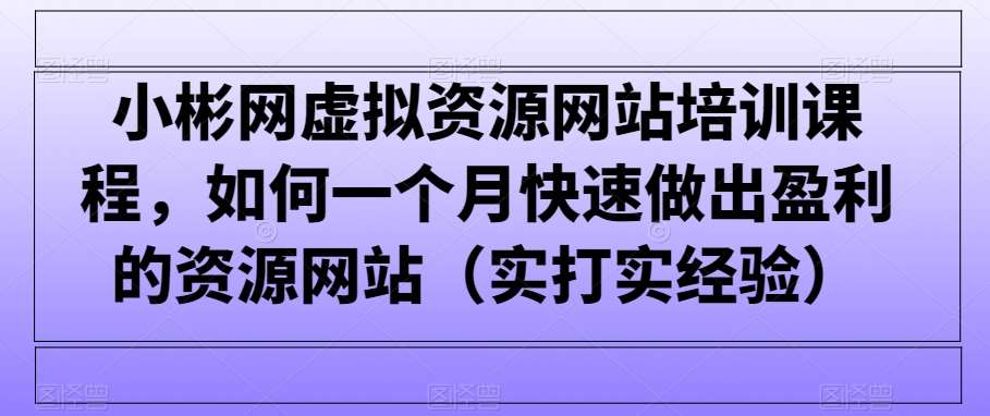 小彬网虚拟资源网站培训课程，如何一个月快速做出盈利的资源网站（实打实经验）副业基地_极客搞钱_中创网_福缘网_冒泡网_资源整合平台副业基地