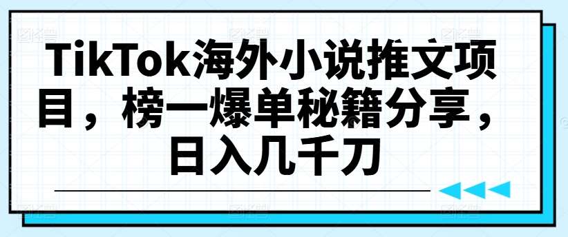TikTok海外小说推文项目，榜一爆单秘籍分享，日入几千刀副业基地_极客搞钱_中创网_福缘网_冒泡网_资源整合平台副业基地