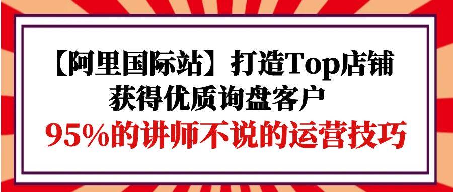 （9976期）【阿里国际站】打造Top店铺-获得优质询盘客户，95%的讲师不说的运营技巧副业基地_极客搞钱_中创网_福缘网_冒泡网_资源整合平台副业基地