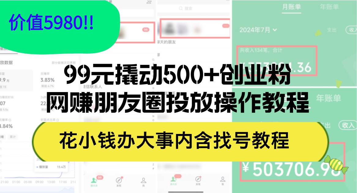 （12431期）99元撬动500+创业粉，网赚朋友圈投放操作教程价值5980！花小钱办大事内…副业基地_极客搞钱_中创网_福缘网_冒泡网_资源整合平台副业基地