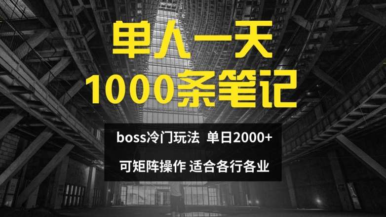 单人一天1000条笔记，日入2000+，BOSS直聘的正确玩法【揭秘】副业基地_极客搞钱_中创网_福缘网_冒泡网_资源整合平台副业基地