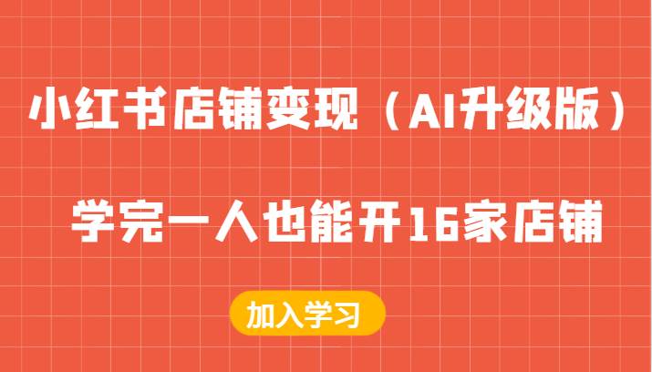 小红书店铺变现（AI升级版），学完一人也能开16家店铺副业基地_极客搞钱_中创网_福缘网_冒泡网_资源整合平台副业基地