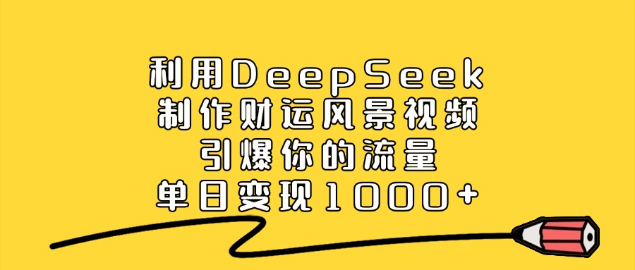 利用DeepSeek制作财运风景视频，引爆你的流量，单日变现1000+副业基地_极客搞钱_中创网_福缘网_冒泡网_资源整合平台副业基地