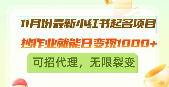 （13256期）11月份最新小红书起名项目，抄作业就能日变现1000+，可招代理，无限裂变副业基地_极客搞钱_中创网_福缘网_冒泡网_资源整合平台副业基地