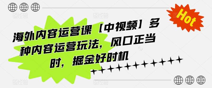 海外内容运营课【中视频】多种内容运营玩法，风口正当时，掘金好时机副业基地_极客搞钱_中创网_福缘网_冒泡网_资源整合平台副业基地