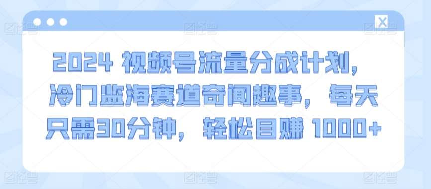2024视频号流量分成计划，冷门监海赛道奇闻趣事，每天只需30分钟，轻松目赚 1000+【揭秘】副业基地_极客搞钱_中创网_福缘网_冒泡网_资源整合平台副业基地
