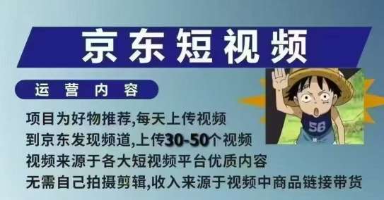京东短视频带货课，无需自己拍摄剪辑，保姆式教学，两天快速上手副业基地_极客搞钱_中创网_福缘网_冒泡网_资源整合平台副业基地