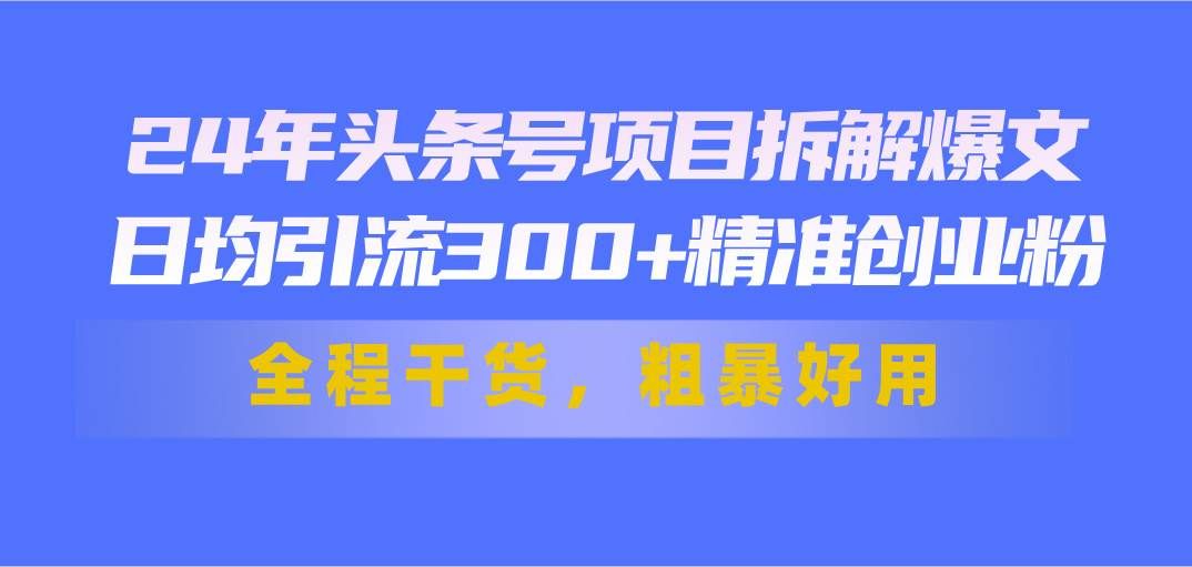 （11397期）24年头条号项目拆解爆文，日均引流300+精准创业粉，全程干货，粗暴好用副业基地_极客搞钱_中创网_福缘网_冒泡网_资源整合平台副业基地