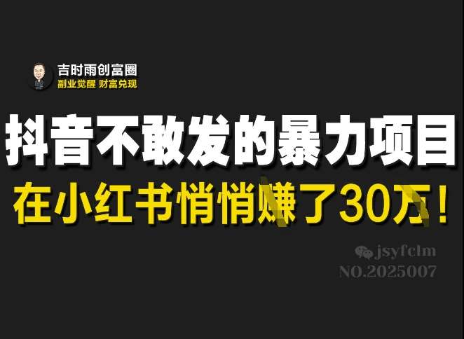 抖音不敢发的暴利项目，在小红书悄悄挣了30W副业基地_极客搞钱_中创网_福缘网_冒泡网_资源整合平台副业基地