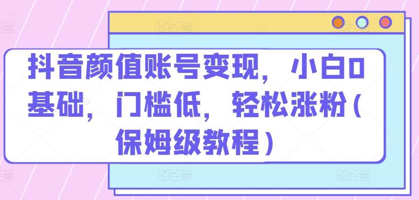 抖音颜值账号变现，小白0基础，门槛低，​轻松涨粉(保姆级教程)【揭秘】副业基地_极客搞钱_中创网_福缘网_冒泡网_资源整合平台副业基地
