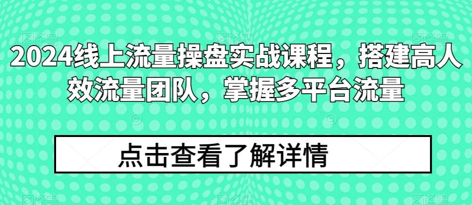2024线上流量操盘实战课程，搭建高人效流量团队，掌握多平台流量副业基地_极客搞钱_中创网_福缘网_冒泡网_资源整合平台副业基地