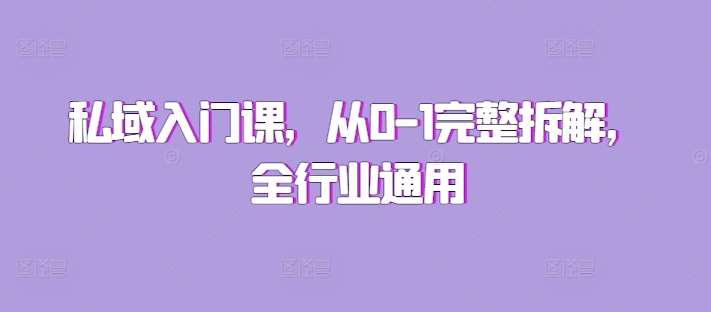 私域入门课，从0-1完整拆解，全行业通用副业基地_极客搞钱_中创网_福缘网_冒泡网_资源整合平台副业基地