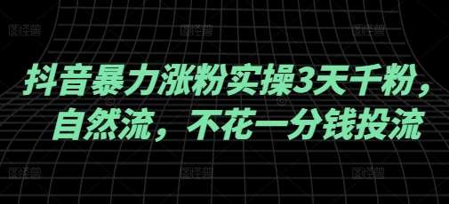 抖音暴力涨粉实操3天千粉，自然流，不花一分钱投流，实操经验分享副业基地_极客搞钱_中创网_福缘网_冒泡网_资源整合平台副业基地