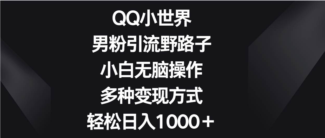 QQ小世界男粉引流野路子，小白无脑操作，多种变现方式轻松日入1000＋副业基地_极客搞钱_中创网_福缘网_冒泡网_资源整合平台副业基地