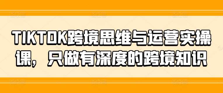 TIKTOK跨境思维与运营实操课，只做有深度的跨境知识副业基地_极客搞钱_中创网_福缘网_冒泡网_资源整合平台副业基地