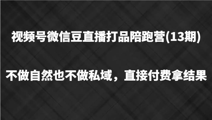 视频号微信豆直播打品陪跑(13期)，不做不自然流不做私域，直接付费拿结果副业基地_极客搞钱_中创网_福缘网_冒泡网_资源整合平台副业基地