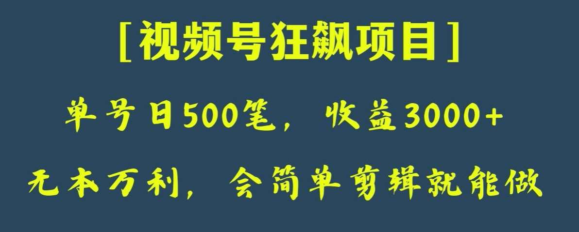 日收款500笔，纯利润3000+，视频号狂飙项目，会简单剪辑就能做【揭秘】副业基地_极客搞钱_中创网_福缘网_冒泡网_资源整合平台副业基地