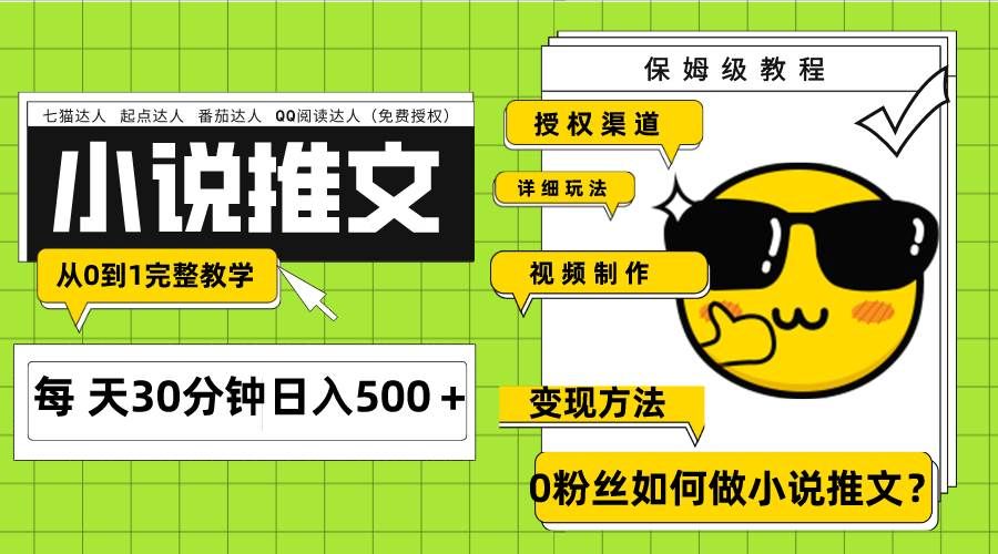 （7911期）Ai小说推文每天20分钟日入500＋授权渠道 引流变现 从0到1完整教学（7节课）副业基地_极客搞钱_中创网_福缘网_冒泡网_资源整合平台副业基地