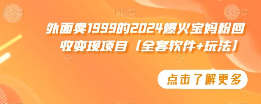 外面卖1999的2024爆火宝妈粉回收变现项目【全套软件+玩法】【揭秘】副业基地_极客搞钱_中创网_福缘网_冒泡网_资源整合平台副业基地