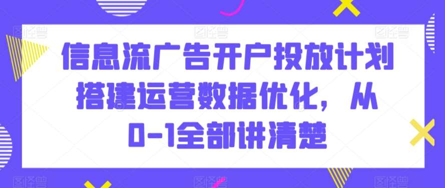 信息流广告开户投放计划搭建运营数据优化，从0-1全部讲清楚副业基地_极客搞钱_中创网_福缘网_冒泡网_资源整合平台副业基地