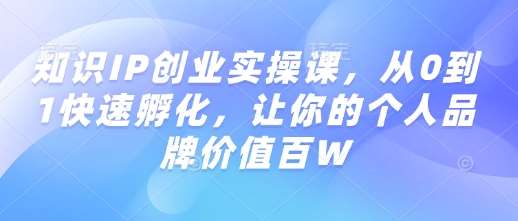 知识IP创业实操课，从0到1快速孵化，让你的个人品牌价值百W副业基地_极客搞钱_中创网_福缘网_冒泡网_资源整合平台副业基地