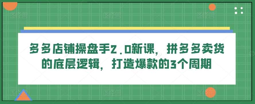 多多店铺操盘手2.0新课，拼多多卖货的底层逻辑，打造爆款的3个周期副业基地_极客搞钱_中创网_福缘网_冒泡网_资源整合平台副业基地