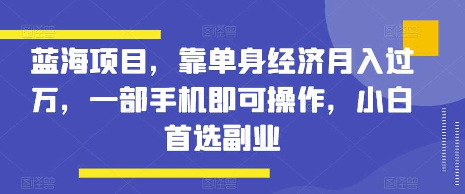 蓝海项目，靠单身经济月入过万，一部手机即可操作，小白首选副业【揭秘】副业基地_极客搞钱_中创网_福缘网_冒泡网_资源整合平台副业基地