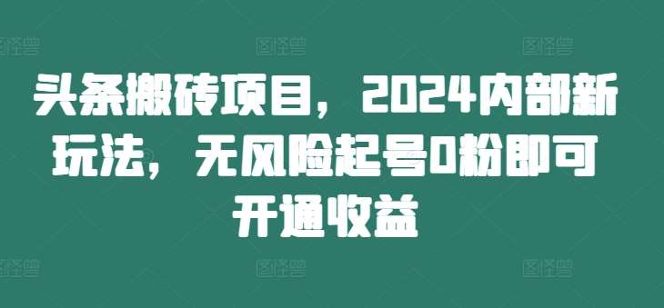 头条搬砖项目，2024内部新玩法，无风险起号0粉即可开通收益副业基地_极客搞钱_中创网_福缘网_冒泡网_资源整合平台副业基地