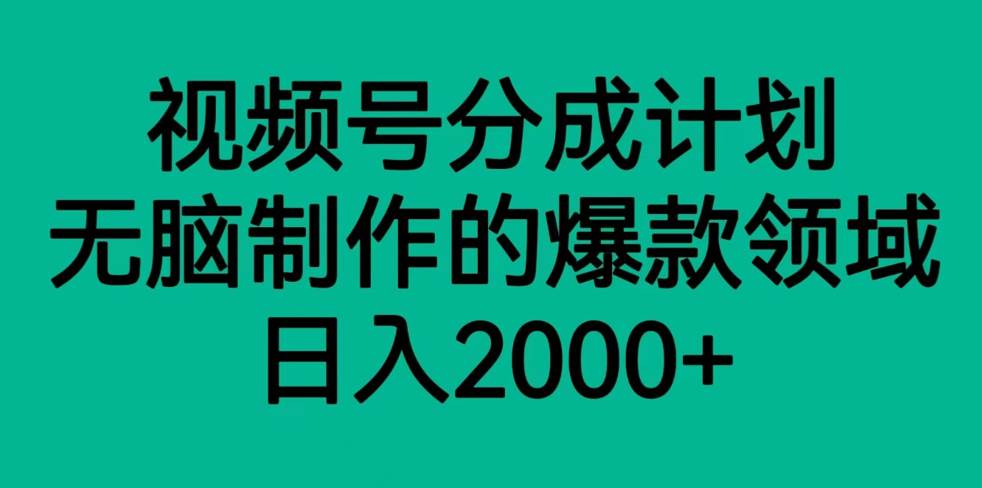 视频号分成计划，轻松无脑制作的爆款领域，日入2000+副业基地_极客搞钱_中创网_福缘网_冒泡网_资源整合平台副业基地