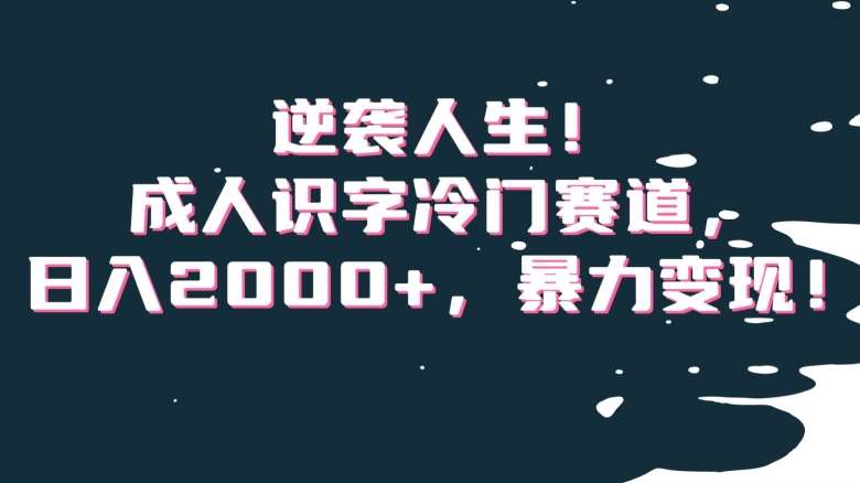 逆袭人生！成人识字冷门赛道，日入2000+，暴力变现！【揭秘】副业基地_极客搞钱_中创网_福缘网_冒泡网_资源整合平台副业基地