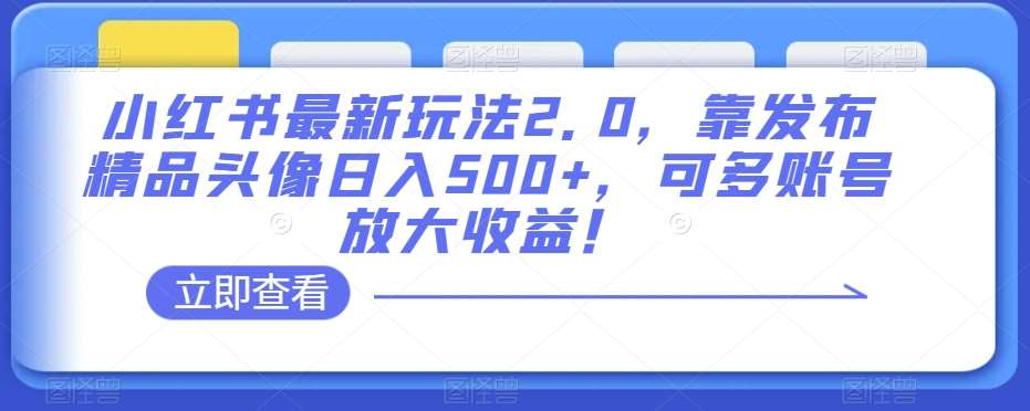 小红书最新玩法2.0，靠发布精品头像日入500+，可多账号放大收益！【揭秘】副业基地_极客搞钱_中创网_福缘网_冒泡网_资源整合平台副业基地