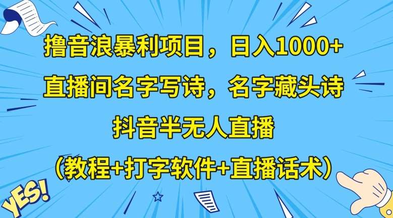撸音浪暴利项目，日入1000+，直播间名字写诗，名字藏头诗，抖音半无人直播（教程+打字软件+直播话术）【揭秘】副业基地_极客搞钱_中创网_福缘网_冒泡网_资源整合平台副业基地
