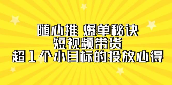 （9687期）随心推 爆单秘诀，短视频带货-超1个小目标的投放心得（7节视频课）副业基地_极客搞钱_中创网_福缘网_冒泡网_资源整合平台副业基地