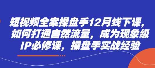 短视频全案操盘手12月线下课，如何打通自然流量，成为现象级IP必修课，操盘手实战经验副业基地_极客搞钱_中创网_福缘网_冒泡网_资源整合平台副业基地