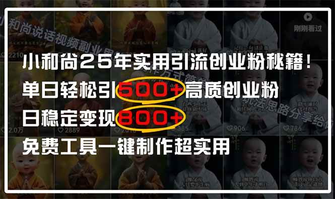 （14436期）小和尚2025年实用引流秘籍！单日轻松引500+高质量创业粉，日变现800+，…副业基地_极客搞钱_中创网_福缘网_冒泡网_资源整合平台副业基地