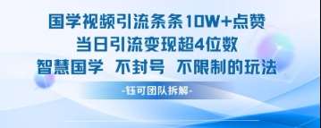 国学视频引流条条10W+点赞当日引流变现超4位数副业基地_极客搞钱_中创网_福缘网_冒泡网_资源整合平台副业基地