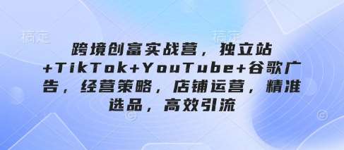 跨境创富实战营，独立站+TikTok+YouTube+谷歌广告，经营策略，店铺运营，精准选品，高效引流副业基地_极客搞钱_中创网_福缘网_冒泡网_资源整合平台副业基地