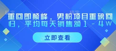 重回即颠峰，男粉项目重磅回归，平均每天销售额1-4W副业基地_极客搞钱_中创网_福缘网_冒泡网_资源整合平台副业基地