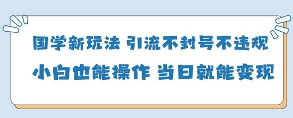 国学新玩法，引流不封号不违规小白也能操作，当日就能变现副业基地_极客搞钱_中创网_福缘网_冒泡网_资源整合平台副业基地