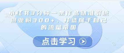小红书3分钟一条作品精准引流创业粉300+，打造属于自己的流量帝国副业基地_极客搞钱_中创网_福缘网_冒泡网_资源整合平台副业基地