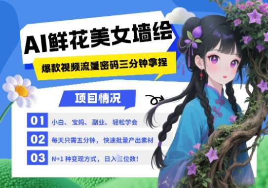 AI+墙绘+美女+鲜花，2025最火流量密码，小白三分钟学会，N种变现渠道，月入五位数副业基地_极客搞钱_中创网_福缘网_冒泡网_资源整合平台副业基地