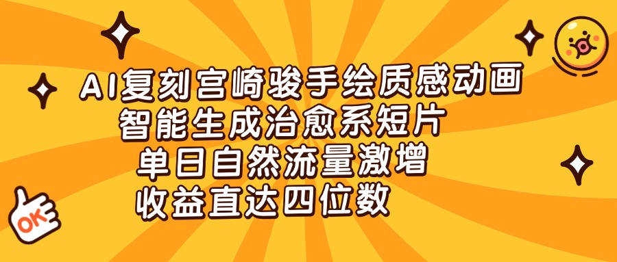 AI复刻宫崎骏手绘质感动画，智能生成治愈系短片，单日自然流量激增，收益直达四位数副业基地_极客搞钱_中创网_福缘网_冒泡网_资源整合平台副业基地