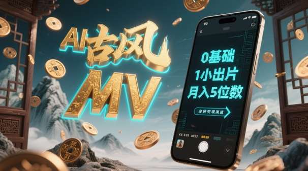 AI一键生成古风音乐MV，0剪辑基础1小时出片，多种变现渠道，一部手机月入5位数副业基地_极客搞钱_中创网_福缘网_冒泡网_资源整合平台副业基地