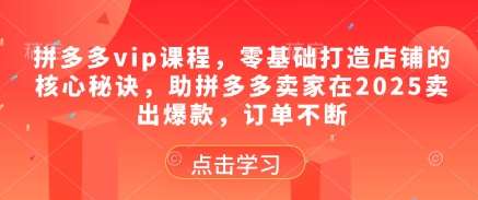 拼多多vip课程，零基础打造店铺的核心秘诀，助拼多多卖家在2025卖出爆款，订单不断副业基地_极客搞钱_中创网_福缘网_冒泡网_资源整合平台副业基地