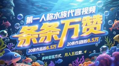 第一人称水族代言视频，条条万赞，20条作品涨粉7.8W，多种变现方式月入五位数副业基地_极客搞钱_中创网_福缘网_冒泡网_资源整合平台副业基地