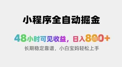 小程序全自动掘金，48小时可见收益，日入8张+长期稳定靠谱，小白宝妈轻松上手【揭秘】副业基地_极客搞钱_中创网_福缘网_冒泡网_资源整合平台副业基地